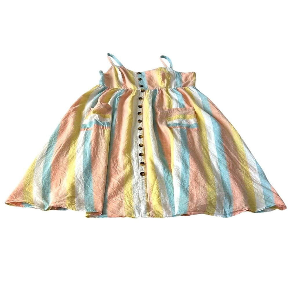 Torrid Women's Linen Blend Sun Dress Sz 18/20 Striped Midi Lined Pockets Summer